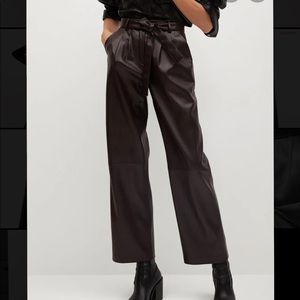 Belted faux leather pants